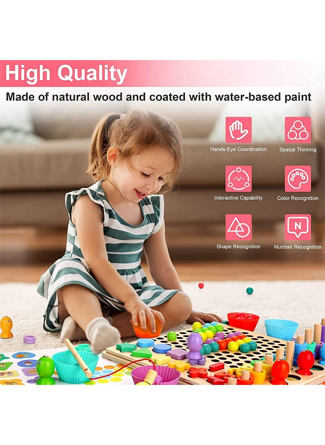 Wooden Nail Board Toys Digital Jigsaw Puzzle Montessori Toys Children's Magnetic Fishing Game Beads Count Shape Sorting Game