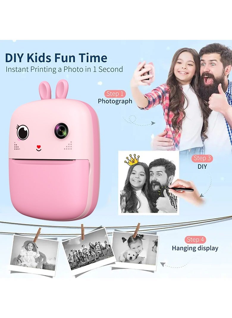 Kids Camera, 1080P Instant Printing Dual Camera, Photo Video, 2.4 Inch IPS LCD Screen, Built-in 1800mAh Battery, 32G TF Card, Birthday Festival Gift for Kids