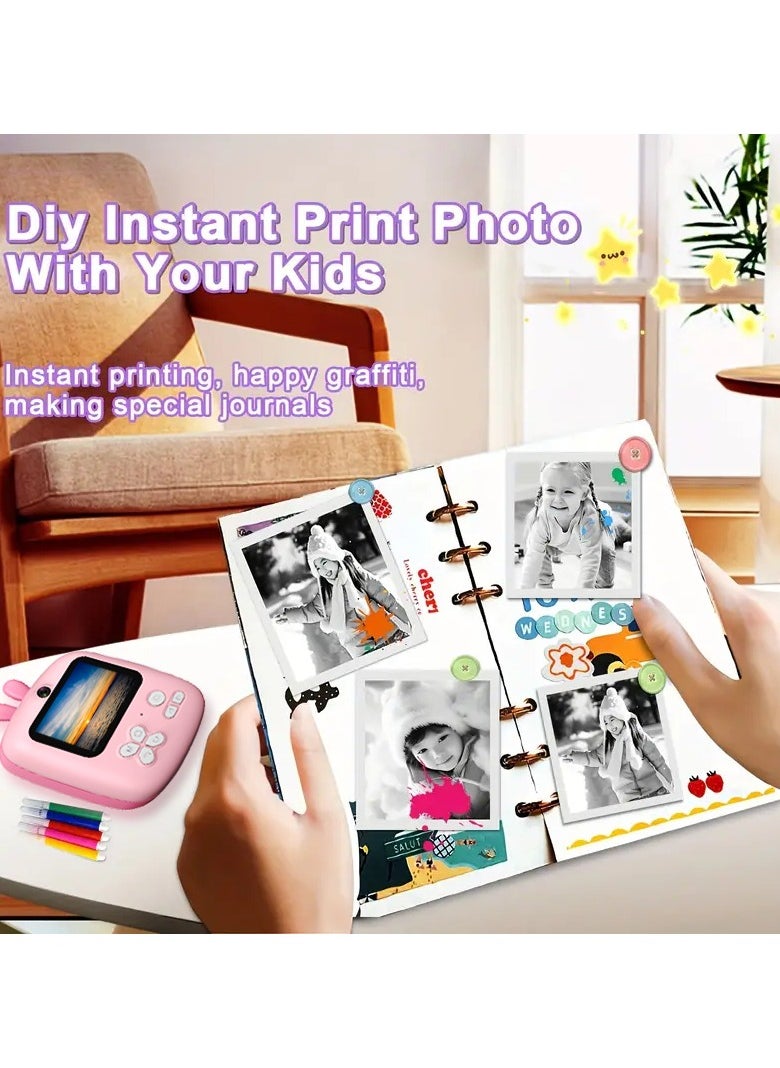 Kids Camera, 1080P Instant Printing Dual Camera, Photo Video, 2.4 Inch IPS LCD Screen, Built-in 1800mAh Battery, 32G TF Card, Birthday Festival Gift for Kids
