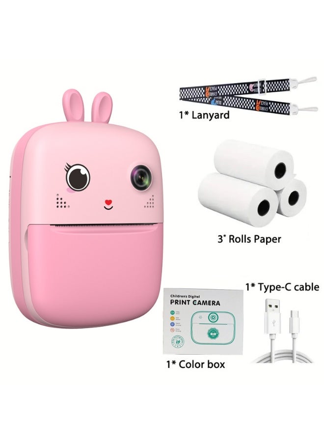 Kids Camera, 1080P Instant Printing Dual Camera, Photo Video, 2.4 Inch IPS LCD Screen, Built-in 1800mAh Battery, TF Card, Birthday Festival Gift for Kids
