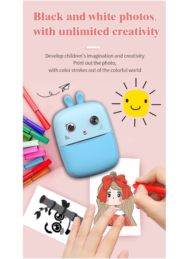Kids Camera, 1080P Instant Printing Dual Camera, Photo Video, 2.4 Inch IPS LCD Screen, Built-in 1800mAh Battery, TF Card, Birthday Festival Gift for Kids