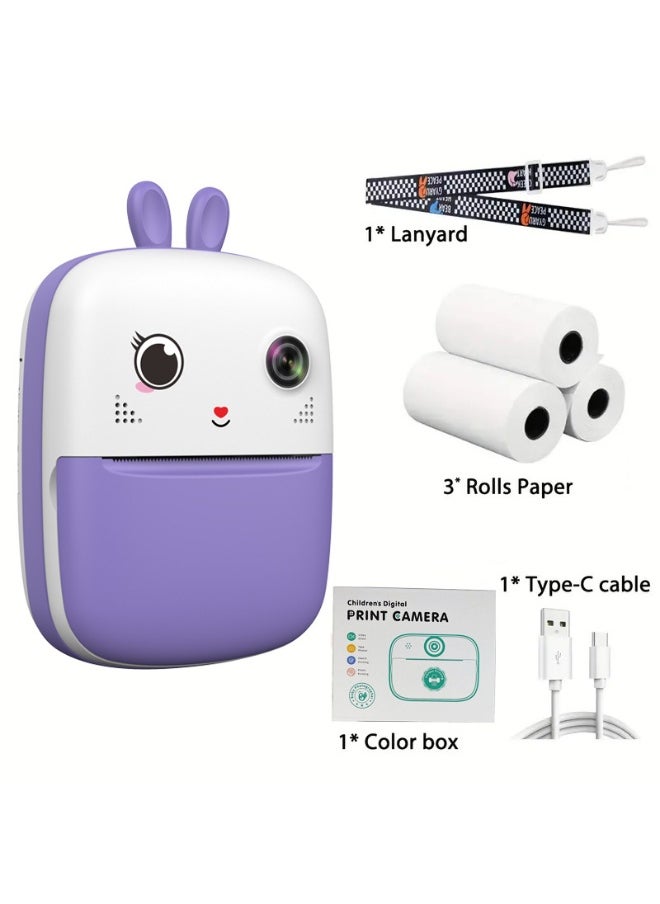 Kids Camera, 1080P Instant Printing Dual Camera, Photo Video, 2.4 Inch IPS LCD Screen, Built-in 1800mAh Battery, TF Card, Birthday Festival Gift for Kids