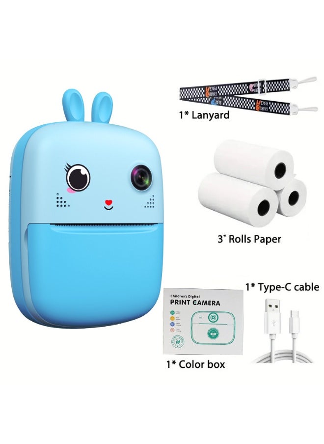 Kids Camera, 1080P Instant Printing Dual Camera, Photo Video, 2.4 Inch IPS LCD Screen, Built-in 1800mAh Battery, TF Card, Birthday Festival Gift for Kids