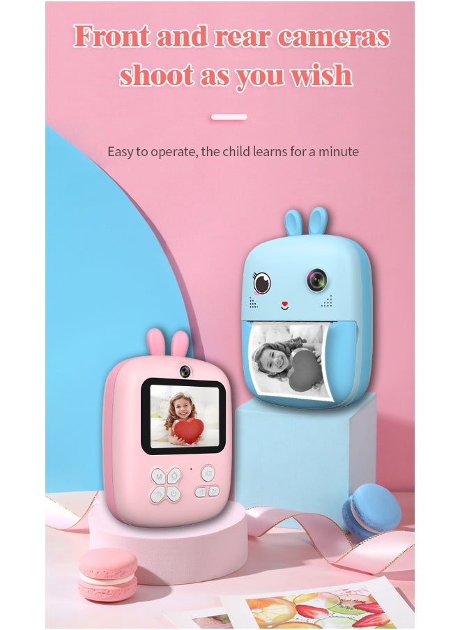 Kids Camera, 1080P Instant Printing Dual Camera, Photo Video, 2.4 Inch IPS LCD Screen, Built-in 1800mAh Battery, TF Card, Birthday Festival Gift for Kids