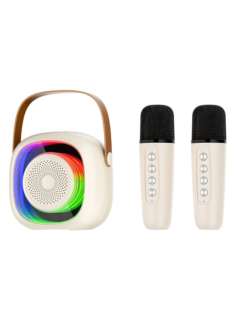 Karaoke Bluetooth Speaker with 2 Wireless Mic,Mini Portable Bluetooth Speaker with Microphone,Colorful Ambient Light for Family Gatherings and Entertainment