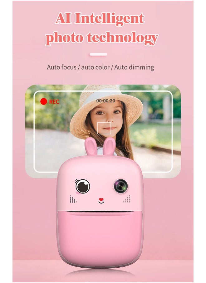 Kids Camera, 1080P Instant Printing Dual Camera, Photo Video, 2.4 Inch IPS LCD Screen, Built-in 1800mAh Battery, TF Card, Birthday Festival Gift for Kids