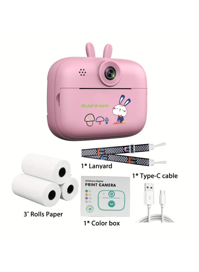 Kids Camera, 1080P Instant Printing Dual Camera, Photo Video, 2.4 Inch IPS LCD Screen, Built-in 1800mAh Battery, TF Card, Birthday Festival Gift for Kids