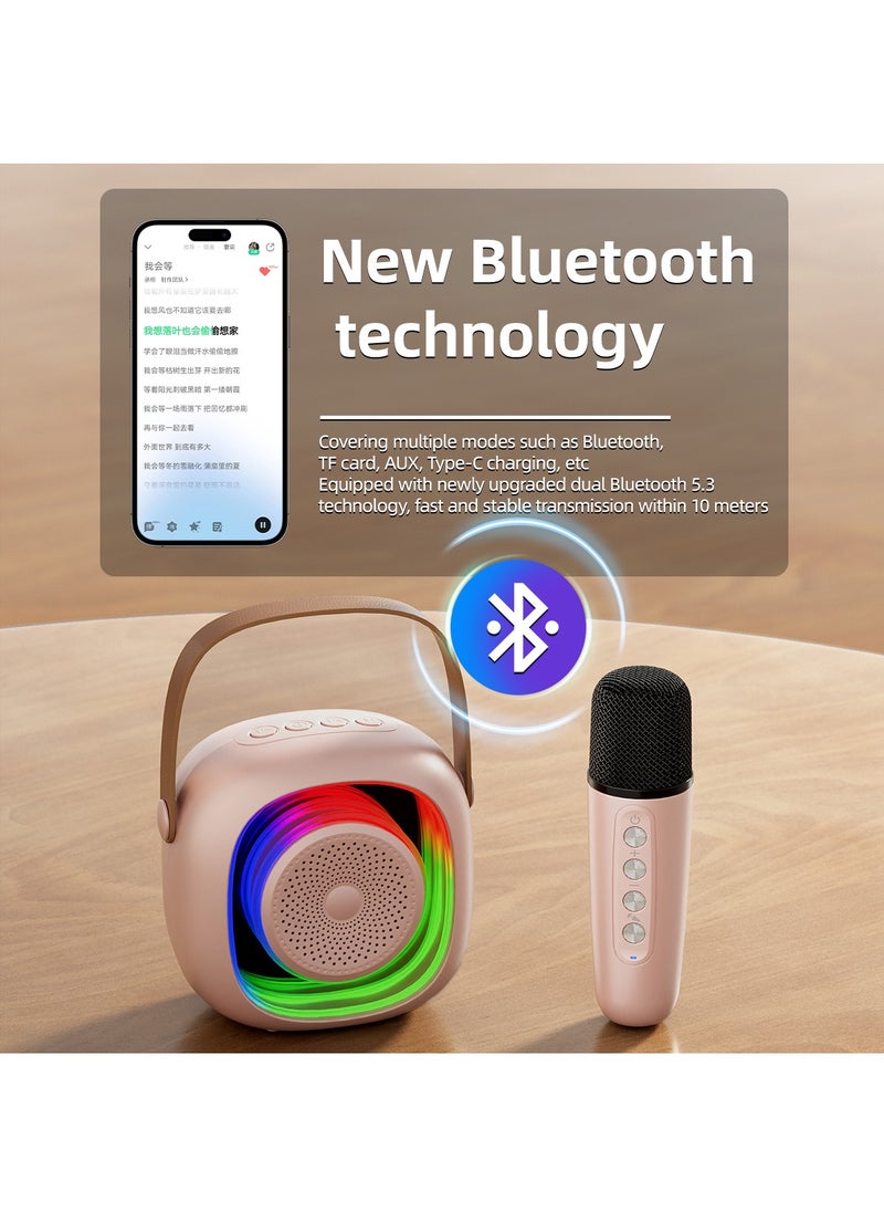 Karaoke Bluetooth Speaker with 2 Wireless Mic,Mini Portable Bluetooth Speaker with Microphone,Colorful Ambient Light for Family Gatherings and Entertainment