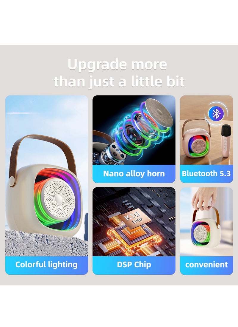 Karaoke Bluetooth Speaker with 2 Wireless Mic,Mini Portable Bluetooth Speaker with Microphone,Colorful Ambient Light for Family Gatherings and Entertainment