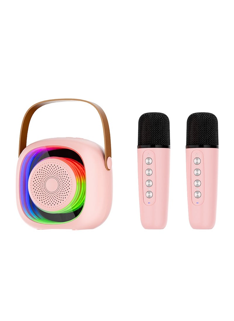 Karaoke Bluetooth Speaker with 2 Wireless Mic,Mini Portable Bluetooth Speaker with Microphone,Colorful Ambient Light for Family Gatherings and Entertainment