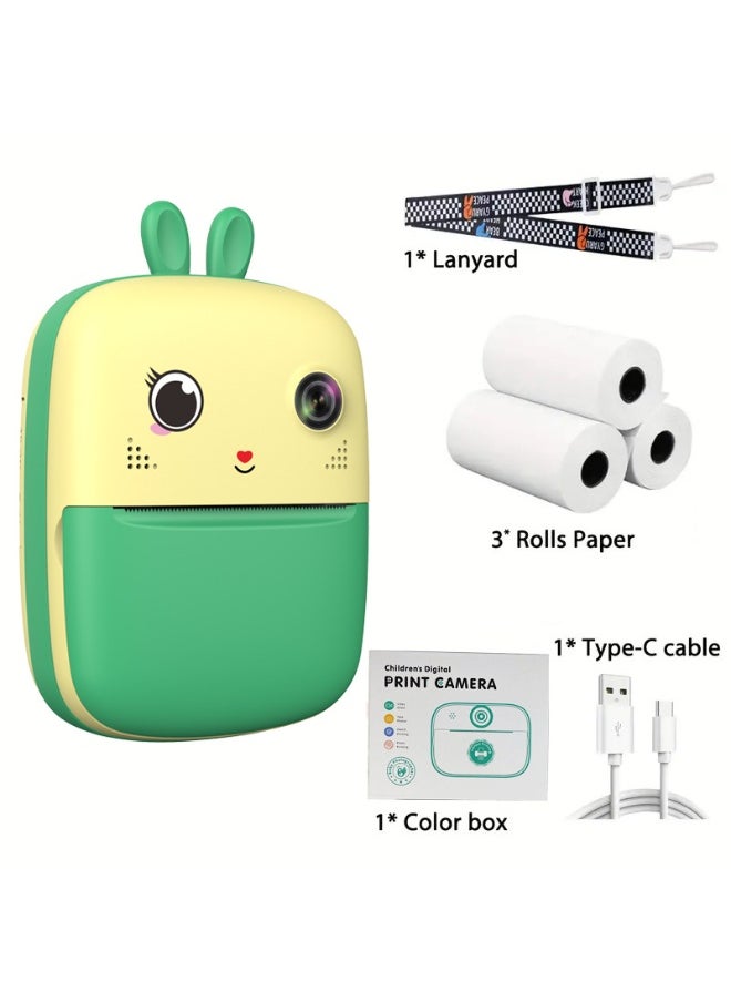 Kids Camera, 1080P Instant Printing Dual Camera, Photo Video, 2.4 Inch IPS LCD Screen, Built-in 1800mAh Battery, TF Card, Birthday Festival Gift for Kids