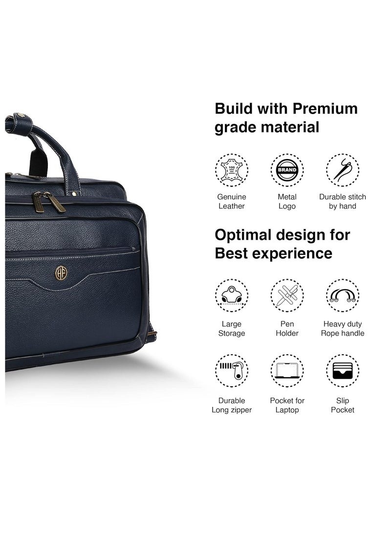 Laptop Bag for Men - Leather - Fits 14/15.6/16 Inch Laptop - Navy Blue -Office Bag, Messenger & Shoulder Bag -Executive Bag for Office Use & Travel -Expandable Leather Bag