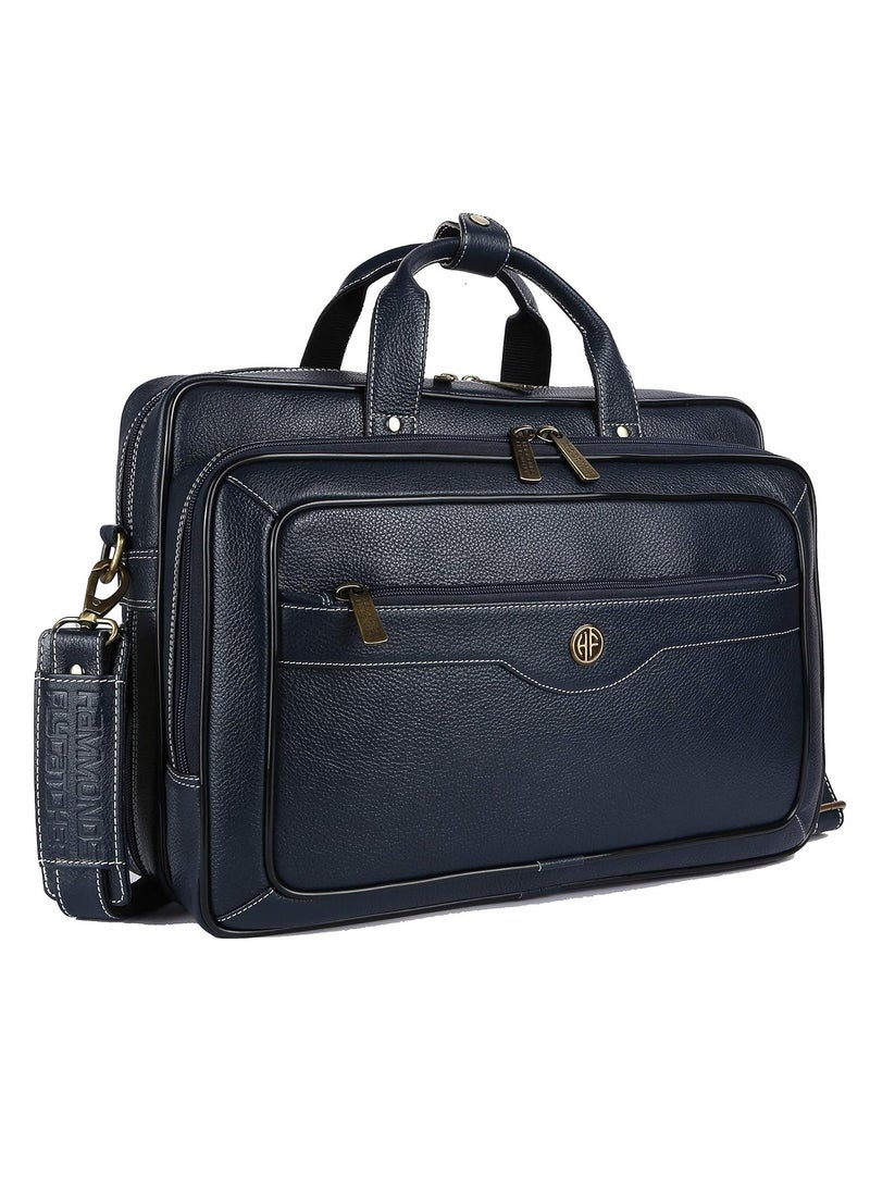 Laptop Bag for Men - Leather - Fits 14/15.6/16 Inch Laptop - Navy Blue -Office Bag, Messenger & Shoulder Bag -Executive Bag for Office Use & Travel -Expandable Leather Bag