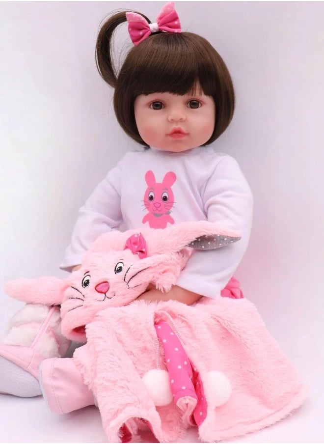 Realistic Reborn Baby, Girl Doll Soft Silicone Full Body Gift, 48cm Handmade Cute Doll for 3 Years Old