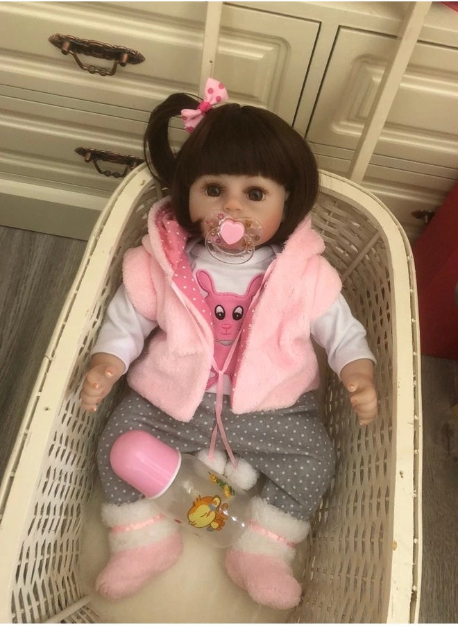 48cm Baby Doll with Lifelike Silicone Body, Pink Cute Gift Toy for Girls over Three Years Old