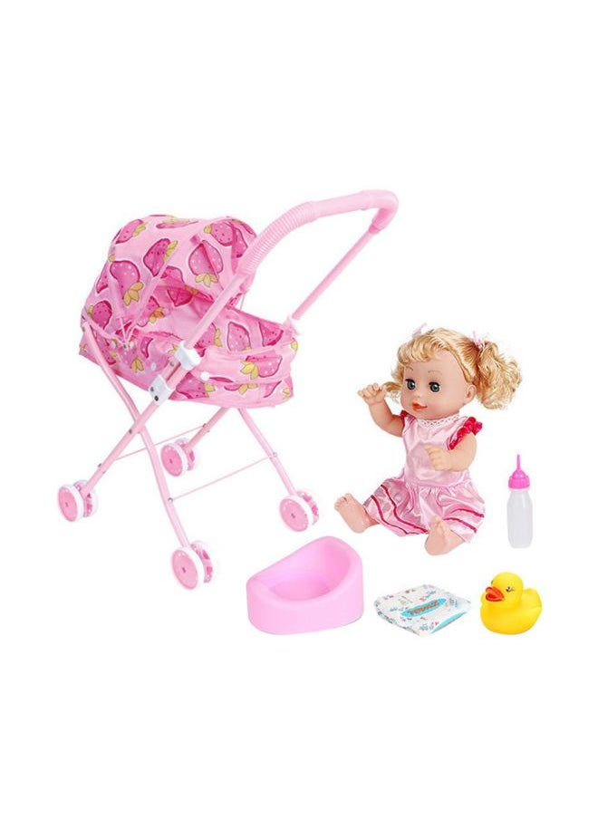 Kids Dolls With Foldable Stroller And Accessories  – Assorted