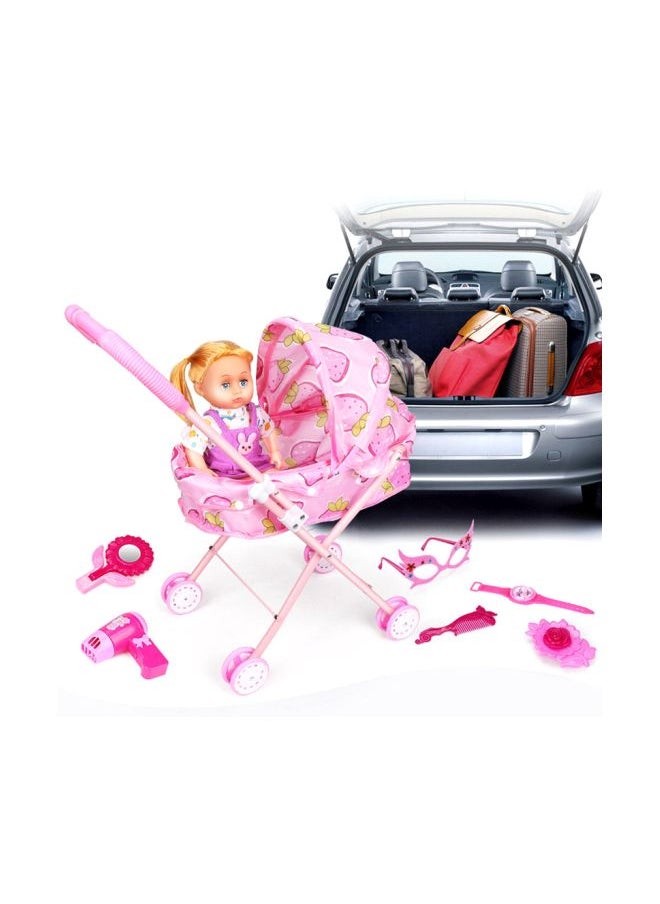 Kids Dolls With Foldable Stroller And Accessories  – Assorted