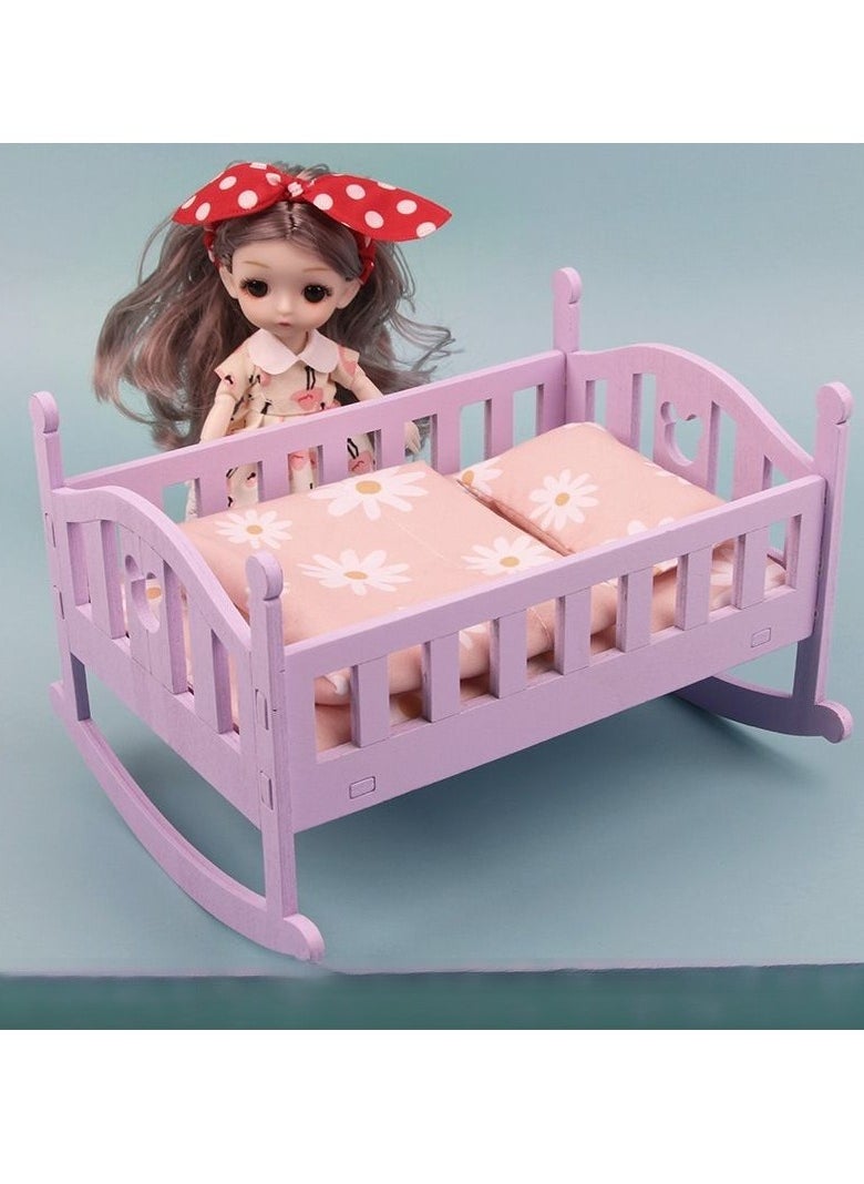 Wooden Doll Bed Mini Princess Bed Cosplay Baby Cradle Bed Children Play House Mini Furniture Toys