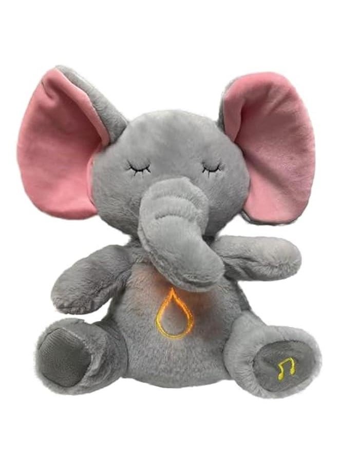 Soothing Breathable Plush Toy For Newborns Music Lighting Sleep Doll Elephant Shape PP Cotton Short Plush Multi-Functional-Color:Breathing Elephant Ordinary-Height:28cm
