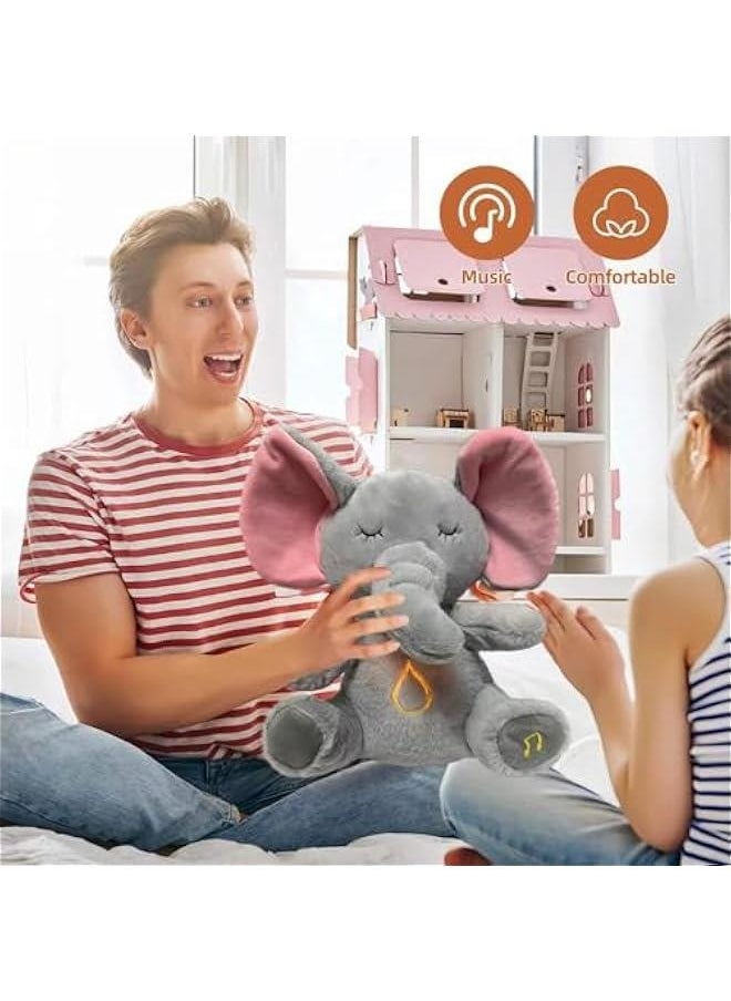 Soothing Breathable Plush Toy For Newborns Music Lighting Sleep Doll Elephant Shape PP Cotton Short Plush Multi-Functional-Color:Breathing Elephant Ordinary-Height:28cm