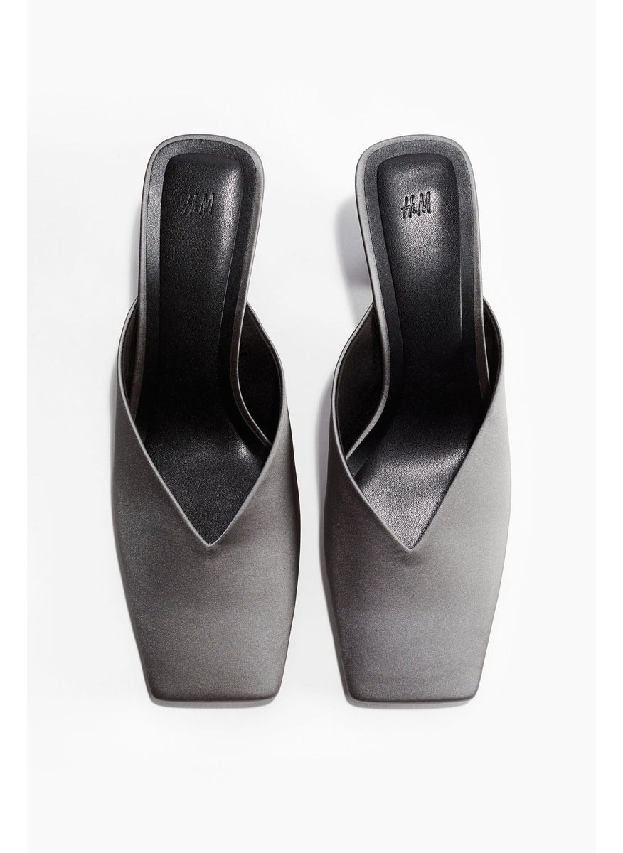 Cone-Heel Satin Mules