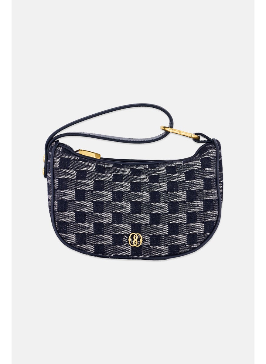 Women Monogram Emblem Minimoon Day Clutch Bag, Navy Blue