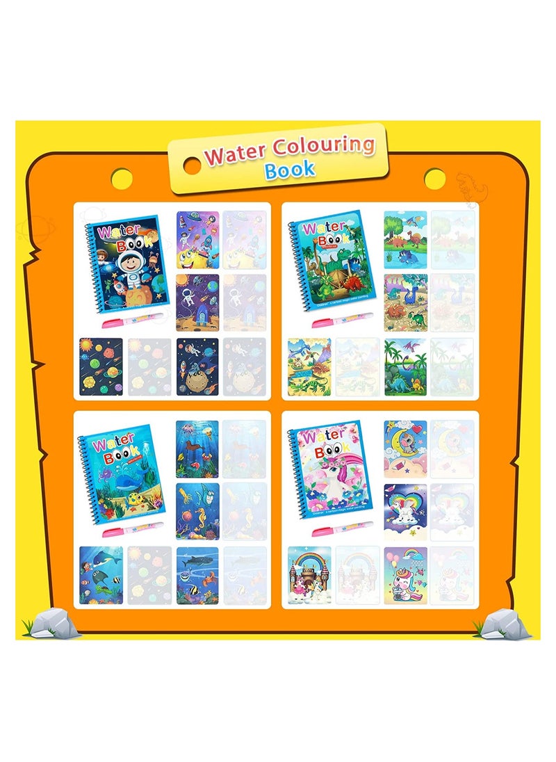 Watercolor Magic Painting Books for Toddlers & Kids - Reusable Unicorn & Animal Coloring Book Set (4 Pack) - Educational Gifts for Boys & Girls