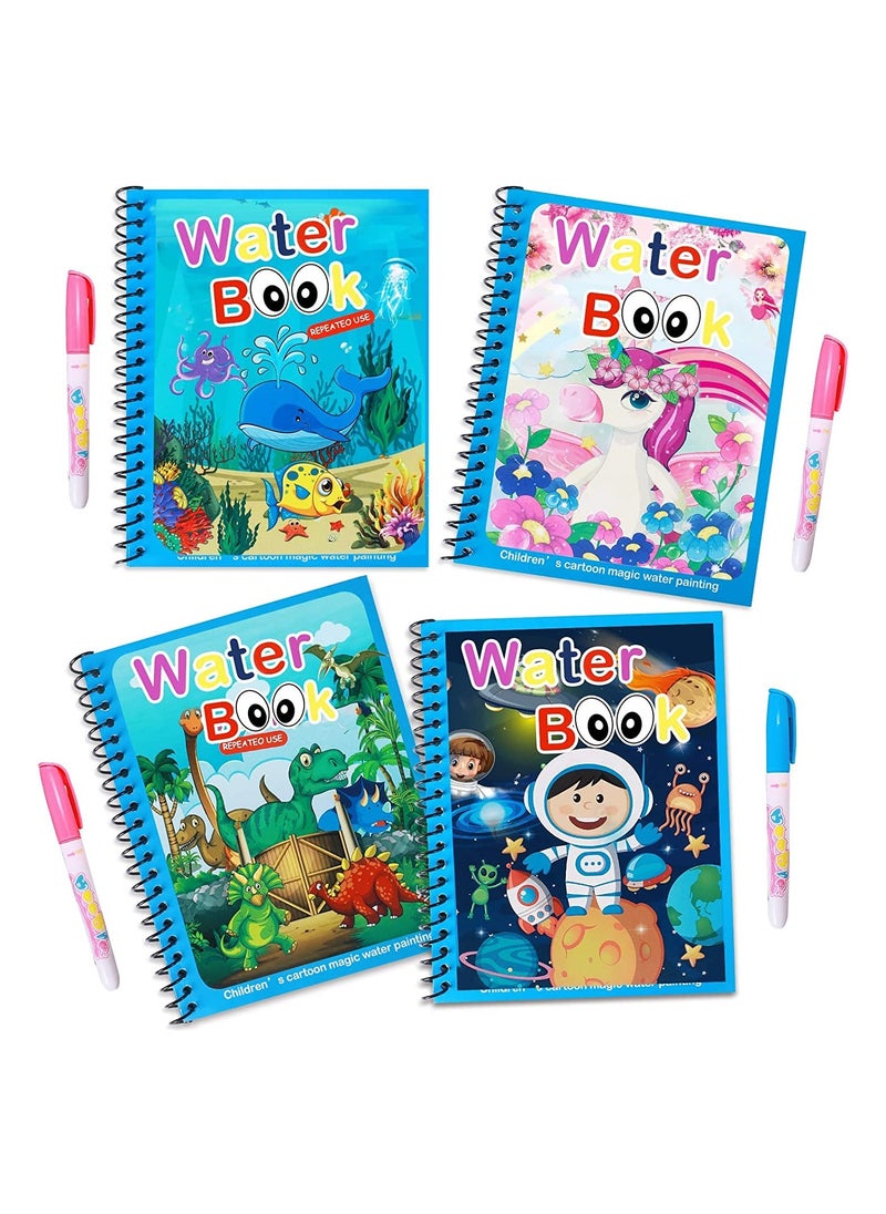 Watercolor Magic Painting Books for Toddlers & Kids - Reusable Unicorn & Animal Coloring Book Set (4 Pack) - Educational Gifts for Boys & Girls