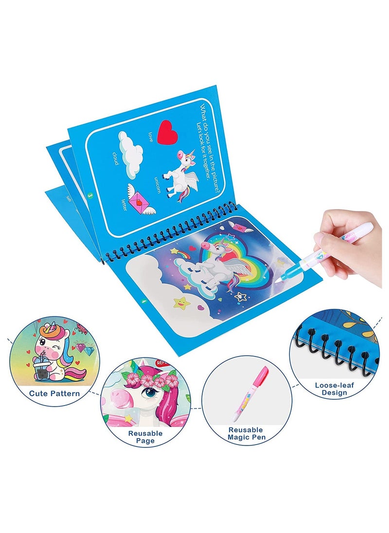 Watercolor Magic Painting Books for Toddlers & Kids - Reusable Unicorn & Animal Coloring Book Set (4 Pack) - Educational Gifts for Boys & Girls