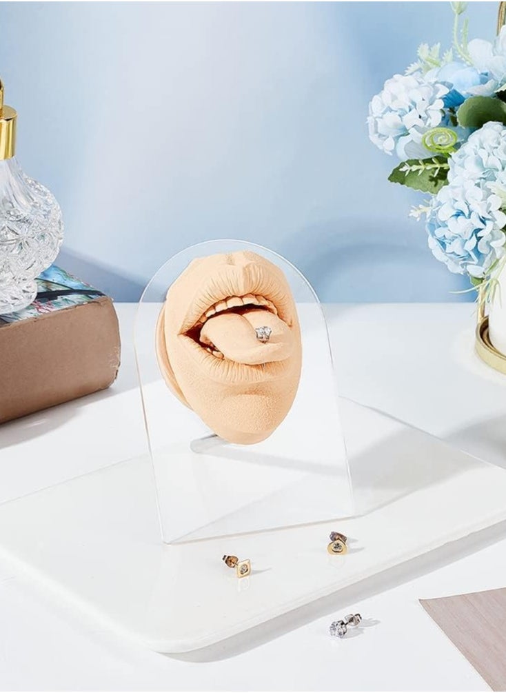 Silicone Tongue Mouth Model, Flexible Model Body Part Display with Acrylic Stand Lifelike Human Model Simulation for Jewelry Display Teaching Tool Earrings Practice (Skin Color)