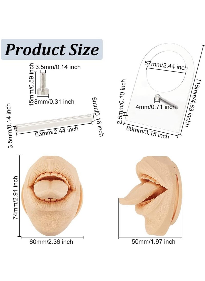 Silicone Tongue Mouth Model, Flexible Model Body Part Display with Acrylic Stand Lifelike Human Model Simulation for Jewelry Display Teaching Tool Earrings Practice (Skin Color)