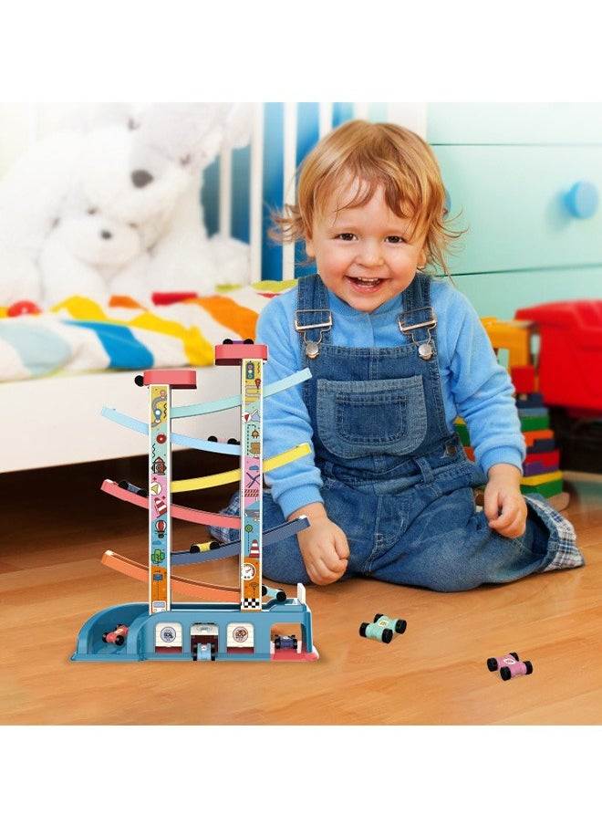 Gliding Car Toy Toddler Toys Car Ramp Toy Race Track Car Gifts Zig Zag Car Slide with 6 Ramps 8 Mini Cars- Racing Car Toys for Kids Boys Girls 3 4 5 6
