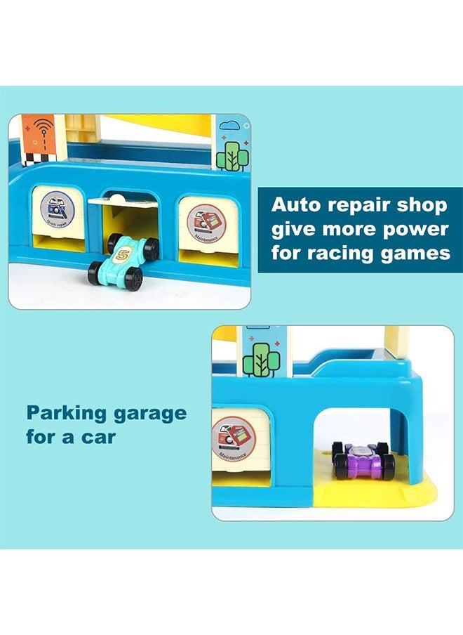 Gliding Car Toy Toddler Toys Car Ramp Toy Race Track Car Gifts Zig Zag Car Slide with 6 Ramps 8 Mini Cars- Racing Car Toys for Kids Boys Girls 3 4 5 6