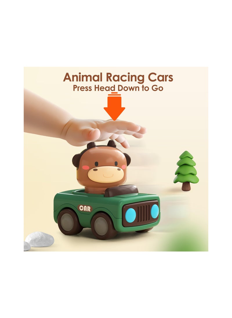 Press and Go Baby Animal Racing Cars for Toddlers 1-3 Years, Friction Push Car Toy Set for Infants 6-18 Months, Perfect 1st Birthday Gift for Boys and Girls (4 Pack)