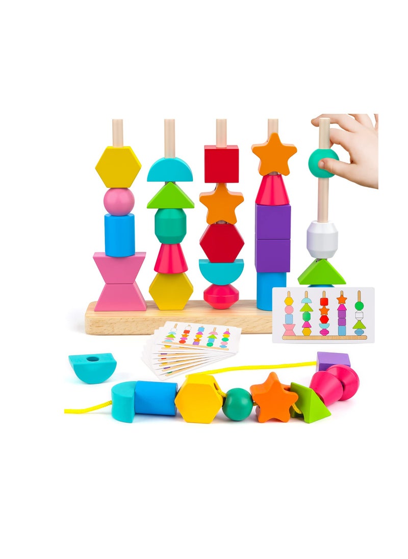 Montessori Educational Toys for Preschoolers, Wooden Beads Stacking and Matching Game to Enhance Observation Skills