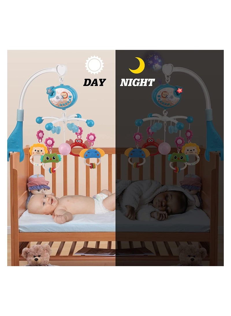 Baby Crib Mobile with Music and Lights, Mobile for Baby Crib with Rotation, Moon and Star Projection, Baby Crib Toys for Boys Girls (Blue)