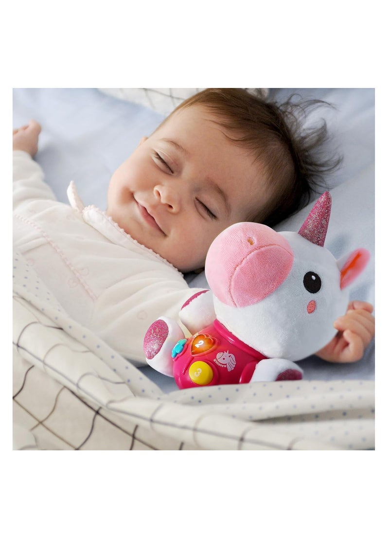 Baby Unicorn Musical Toys, Newborn Girls Soft Plush Stuffed Animal, Infant Light Music Set, 1st Birthday Shower Gift Easter Basket Stuffer 0 1 3 6 9 12 18 Months, Toddler Boy