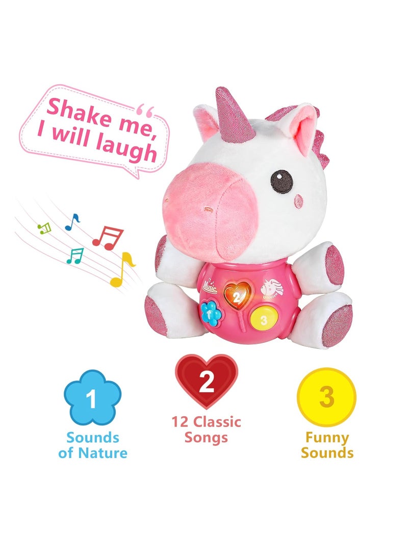Baby Unicorn Musical Toys, Newborn Girls Soft Plush Stuffed Animal, Infant Light Music Set, 1st Birthday Shower Gift Easter Basket Stuffer 0 1 3 6 9 12 18 Months, Toddler Boy