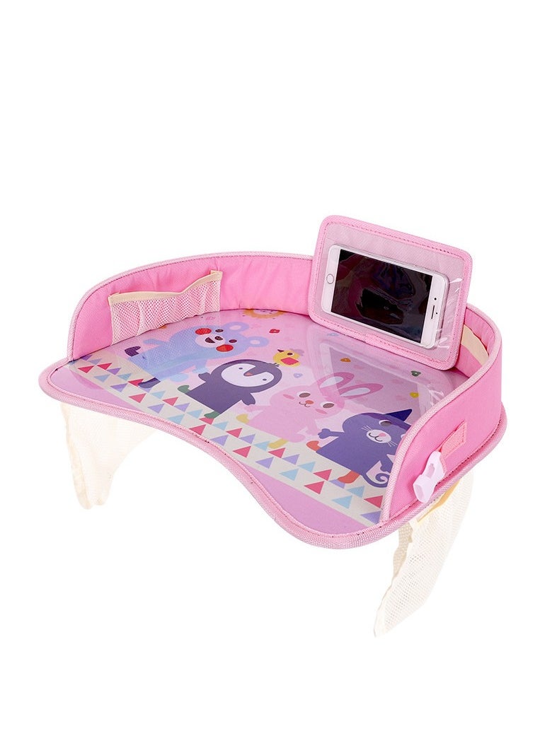 Travel Tray for Car Transparent Erasable Drawing Surface Seat Travel Tray with Mesh Pockets, Car Seat Activity Play Tray Organizer for Children Toddler