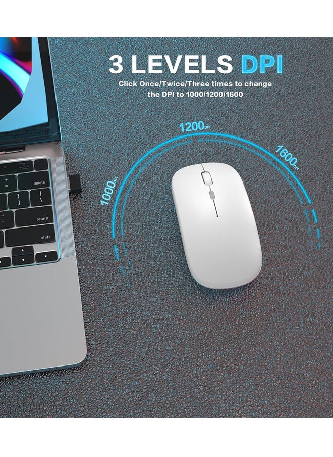 Wireless Mouse, Rechargeable Laptop Mouse, for Laptop/ PC (Bright White)