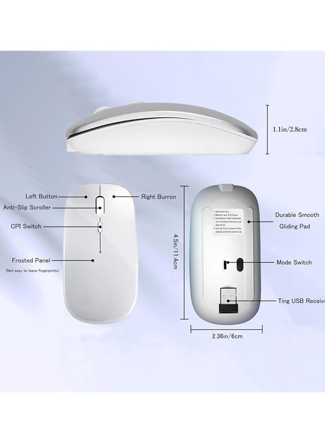 Wireless Mouse, Rechargeable Laptop Mouse, for Laptop/ PC (Bright White)
