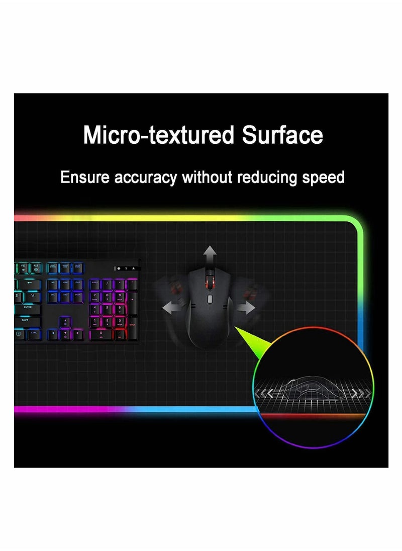 RGB Gaming Mouse Pad, Large Mousepad with 14 Lighting Modes 2 Brightness Levels, Big Mouse Mat LED Extended Mouse Pad Anti-Slip Waterproof, Computer Keyboard Mousepad Mat (31.5 x 11.8 Inch)