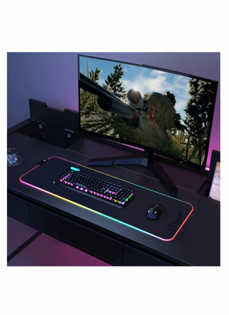 RGB Gaming Mouse Pad, Large Mousepad with 14 Lighting Modes 2 Brightness Levels, Big Mouse Mat LED Extended Mouse Pad Anti-Slip Waterproof, Computer Keyboard Mousepad Mat (31.5 x 11.8 Inch)