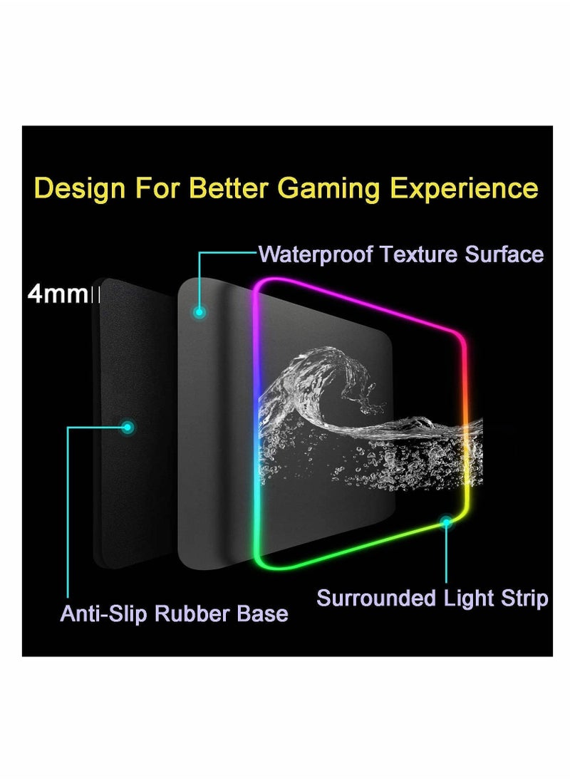 RGB Gaming Mouse Pad, Large Mousepad with 14 Lighting Modes 2 Brightness Levels, Big Mouse Mat LED Extended Mouse Pad Anti-Slip Waterproof, Computer Keyboard Mousepad Mat (31.5 x 11.8 Inch)