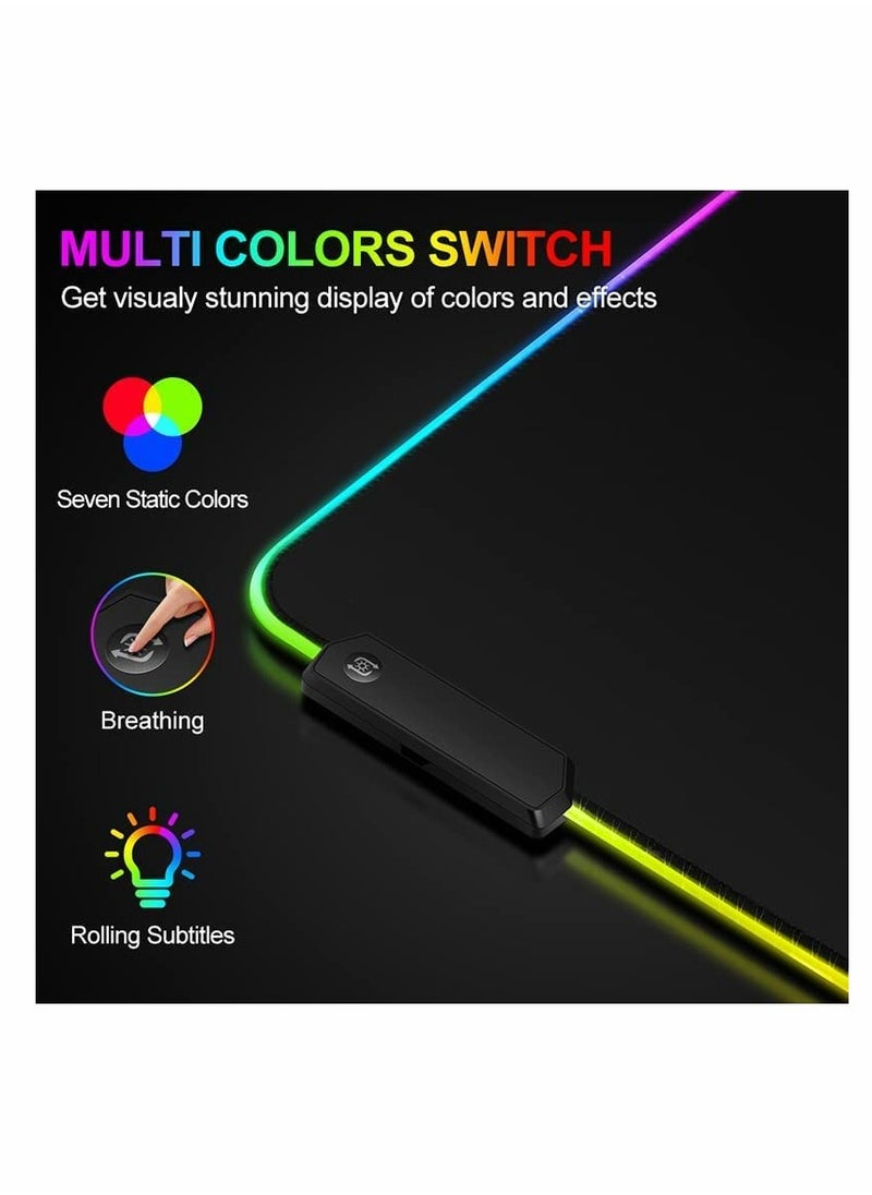 RGB Gaming Mouse Pad, Large Mousepad with 14 Lighting Modes 2 Brightness Levels, Big Mouse Mat LED Extended Mouse Pad Anti-Slip Waterproof, Computer Keyboard Mousepad Mat (31.5 x 11.8 Inch)