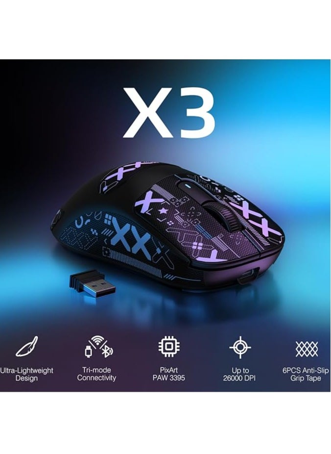 X3 Lightweight Wireless Gaming Mouse with Non-Slip Mouse Grip Strap, Self-Adhesive Design, Delicate Elastic Band, Sweat Pads, Sweat Stickers