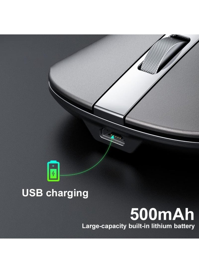 Wireless Silent Mouse,XM10 Aluminum Alloy Rechargeable Mute Gamer Mouse ​Slim Noiseless with USB Receiver for PC, Tablet, Laptop,Notebook Silver 2.4G