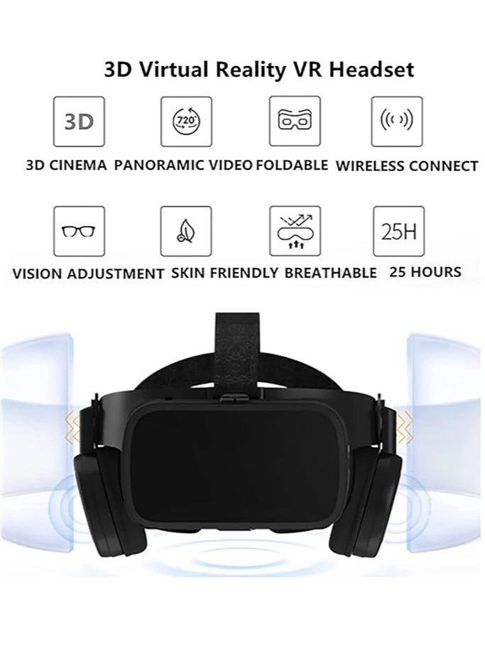 Virtual Reality Virtual Reality Headset 3D Glasses Headset for 3D Movie/Game Metaverse Goggles with Bluetooth Headset, Compatible with All 4.7-6.3 iPhone/Android Phones