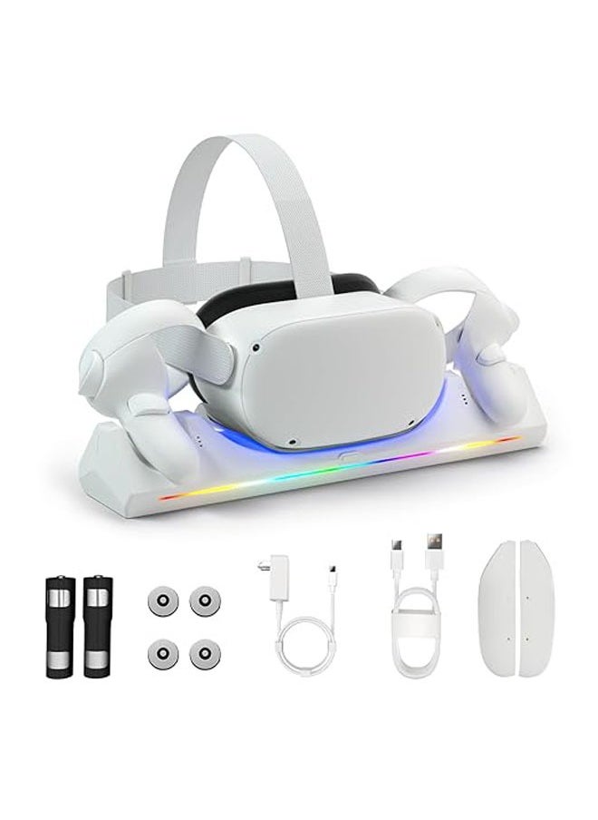 Oculus Quest 2 Charging Dock, Magnetic Charging Station for Meta Quest 2 VR Headset and Controllers with 2 x 2100mAh Rechargeable Batteries, USB-C Charger and Cable, LED Indicator Support