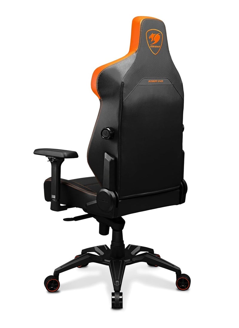 COUGAR ARMOR EVO, 4-way Lumbar Support Gaming Chair, Breathable Premium PVC Leather, Full Steel Frame, 4D Adjustable Armrest, Class 4 Gas Lift Cylinder, Extra-Size Wheels, Black-Orange 3MEVOORB.0001